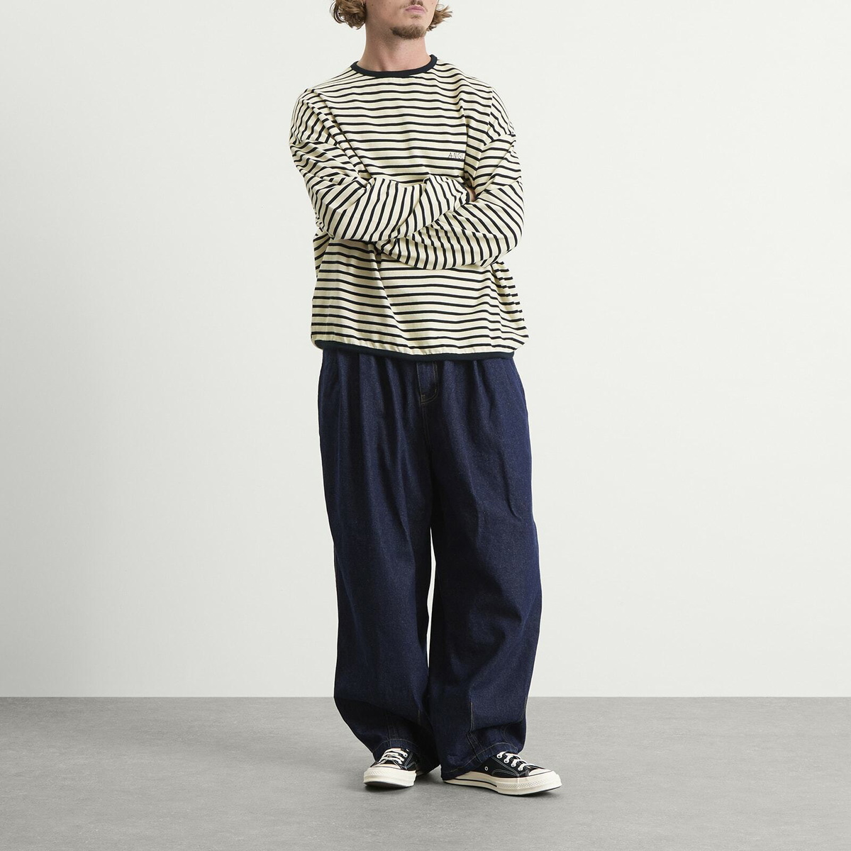 Anglan Men's Striped Long Sleeve in Navy