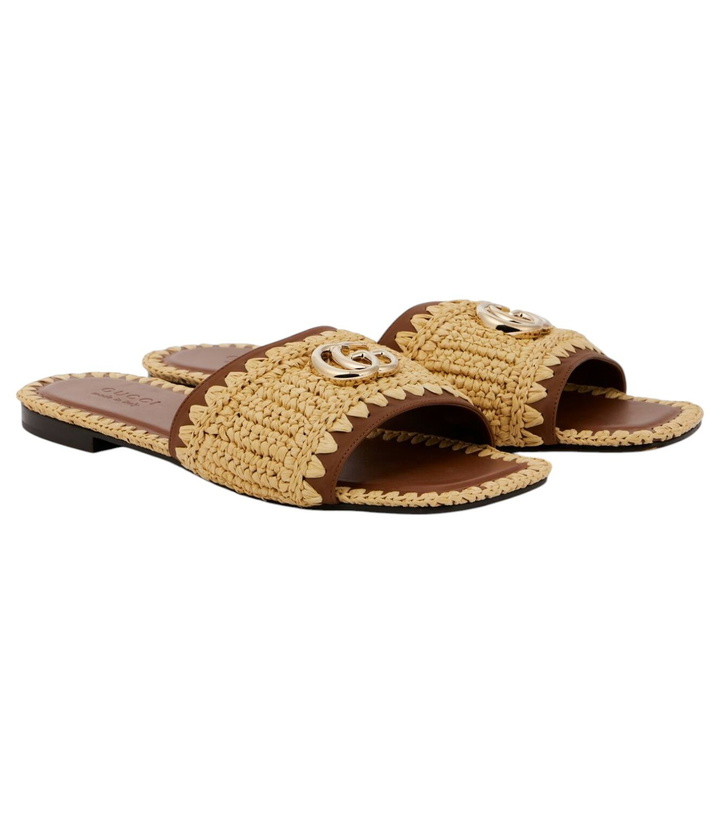 Photo: Gucci Double G leather and raffia slides