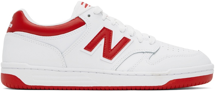 Photo: New Balance White & Red 480 Sneakers