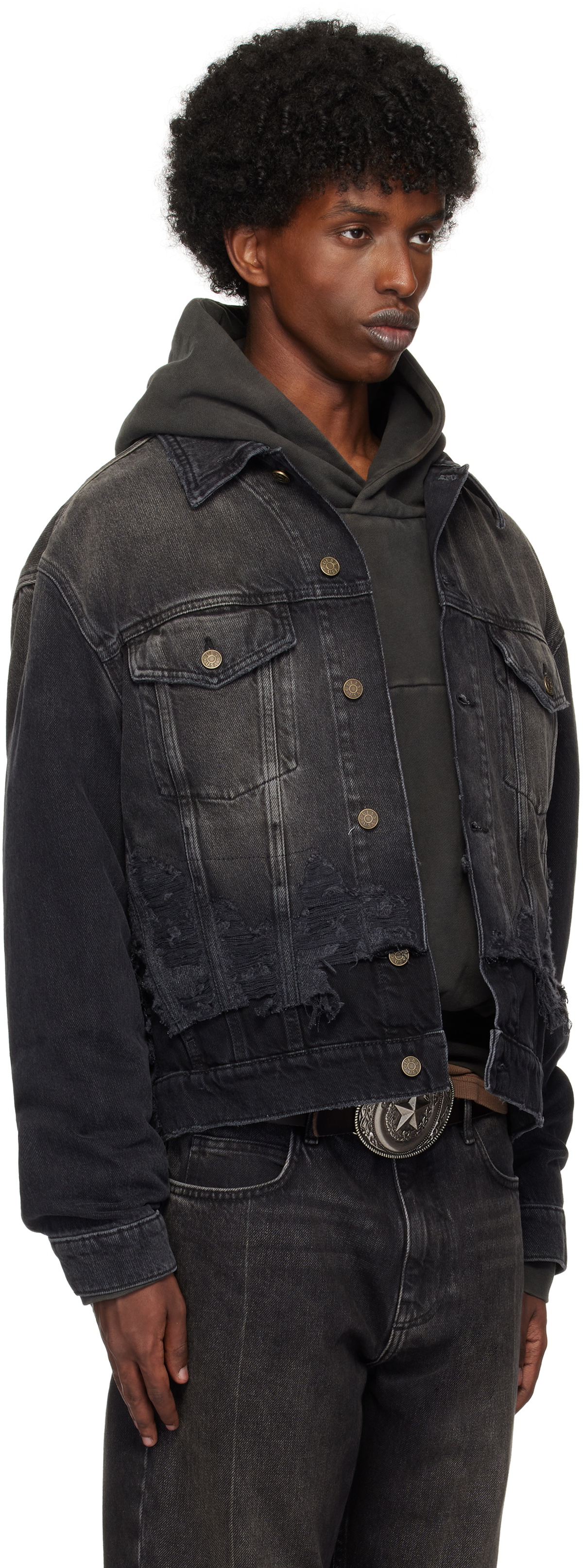 GUESS USA Black Distressed Denim Jacket