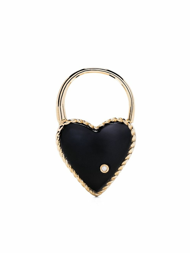 Photo: Yvonne Léon 9K Yellow Gold Creole Cadenas Coeur Onyx Single Drop Earring