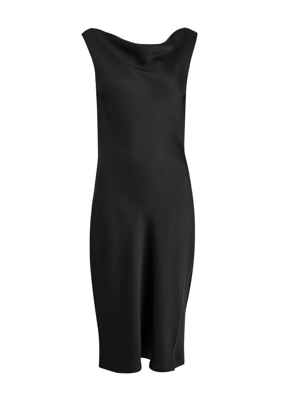 Norma Kamali Draped Satin Midi Dress Black