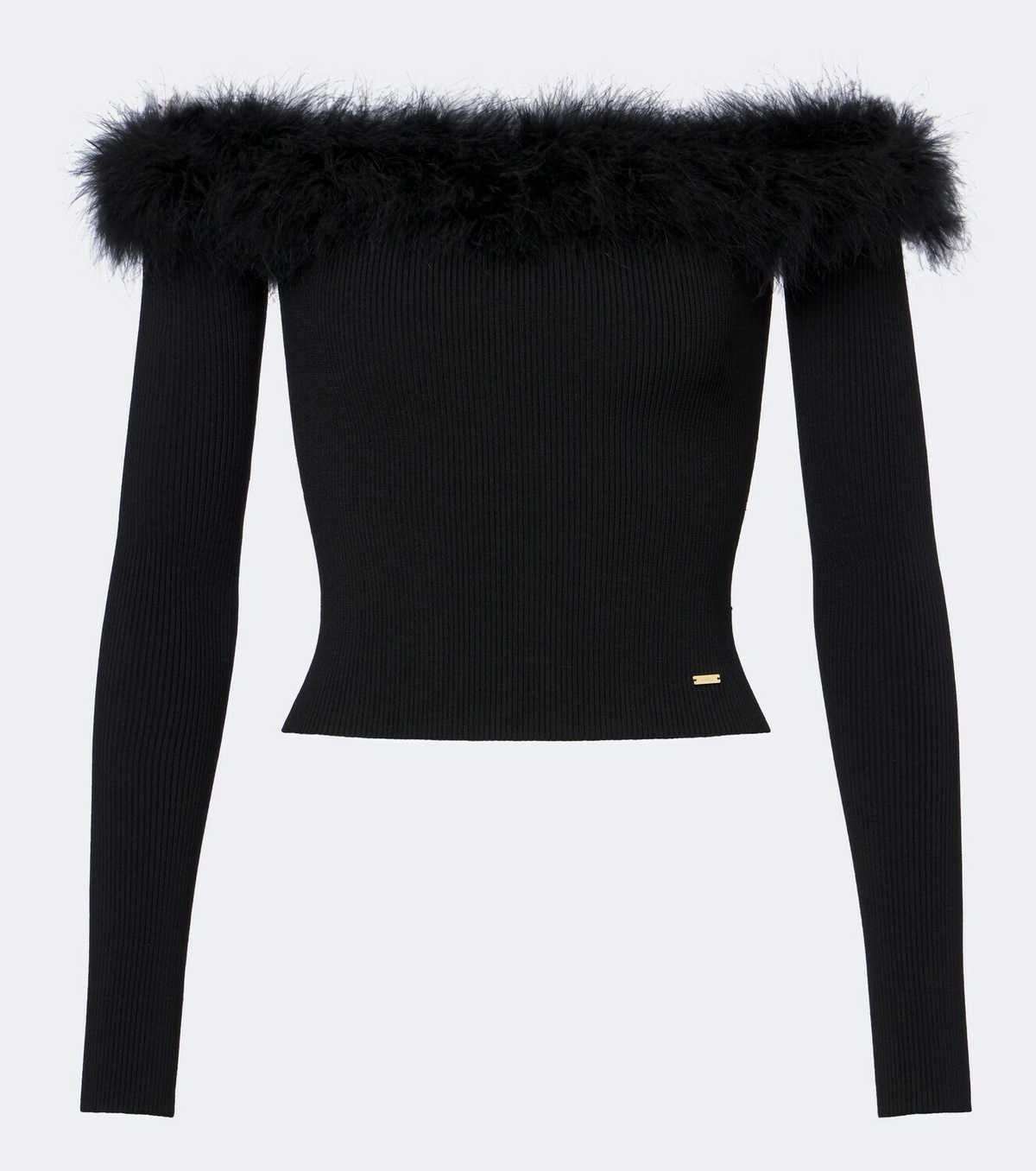 Gucci Feather-trimmed ribbed-knit top