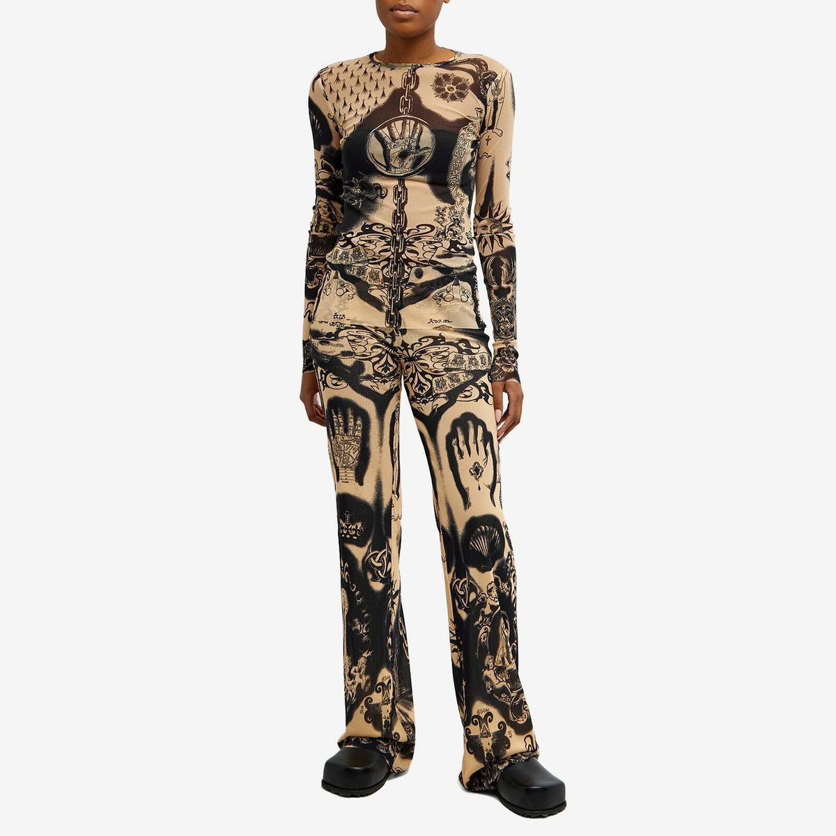 Jean Paul Gaultier Women's Heraldique Long Sleeve Top in Nude/Navy