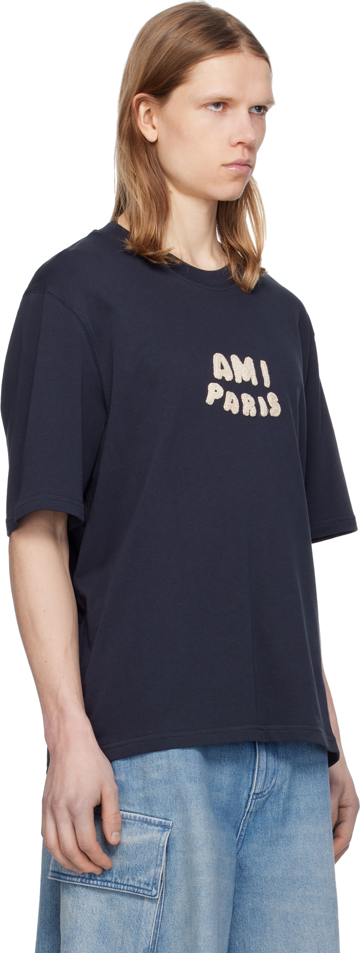 AMI Paris Navy Cotton 'Ami Paris' Patch T-shirt AMI