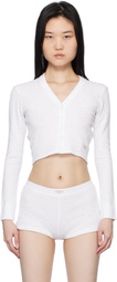 Alexander Wang White Crystal Hotfix Long-Sleeve Waffle Cardigan