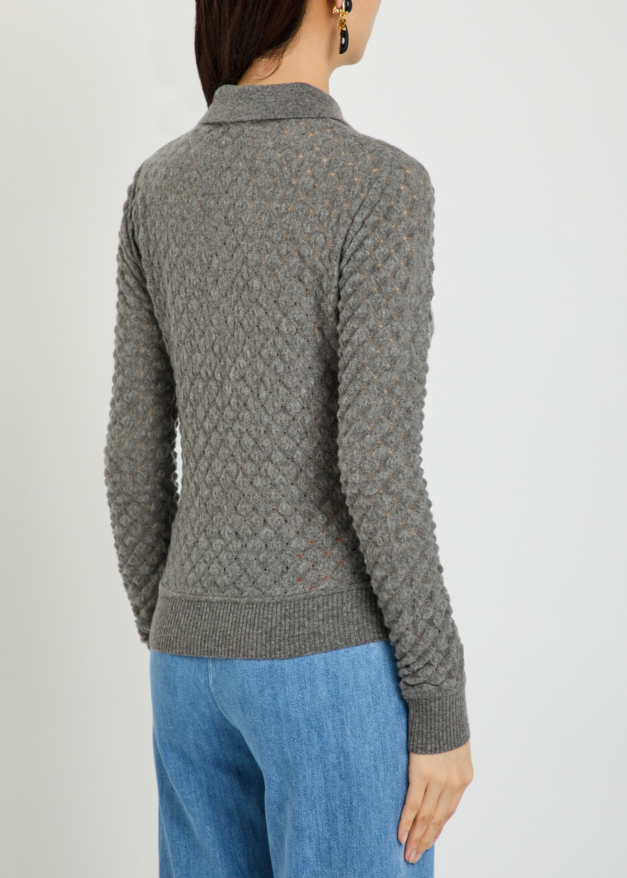 Missoni Textured-knit Cashmere Polo top Grey