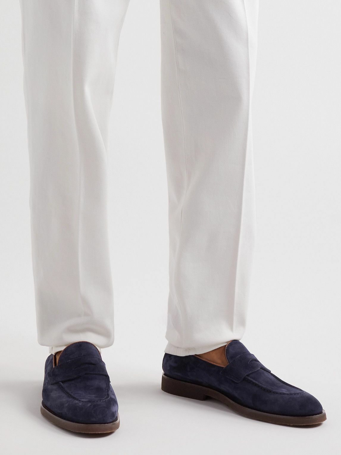 Brunello Cucinelli - Flex Leather-Trimmed Suede Penny  display picture 1