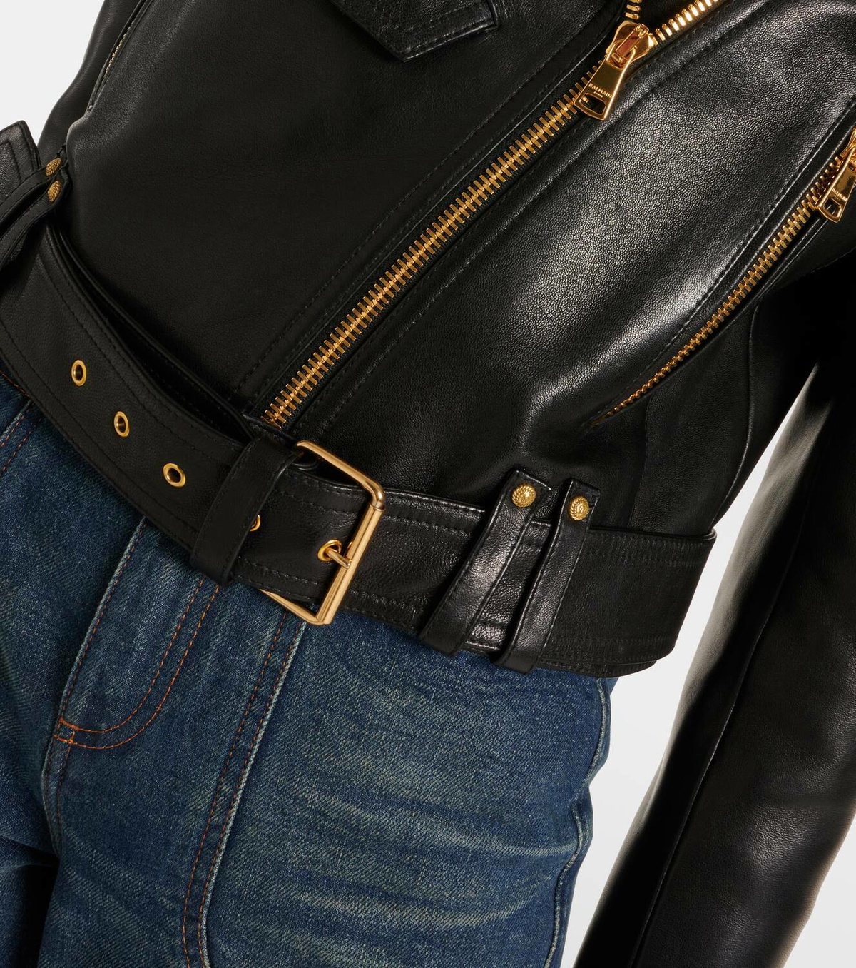 Balmain Cropped leather biker jacket