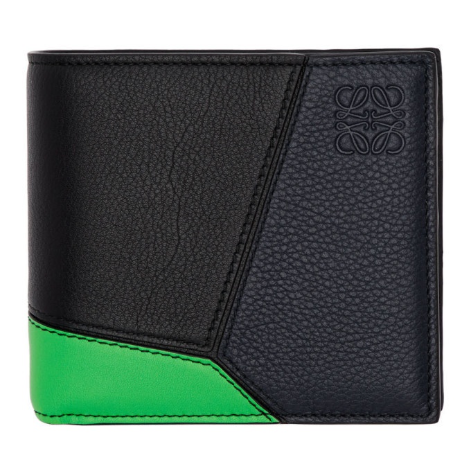 Photo: Loewe Navy and Green Puzzle Bifold Coin Wallet