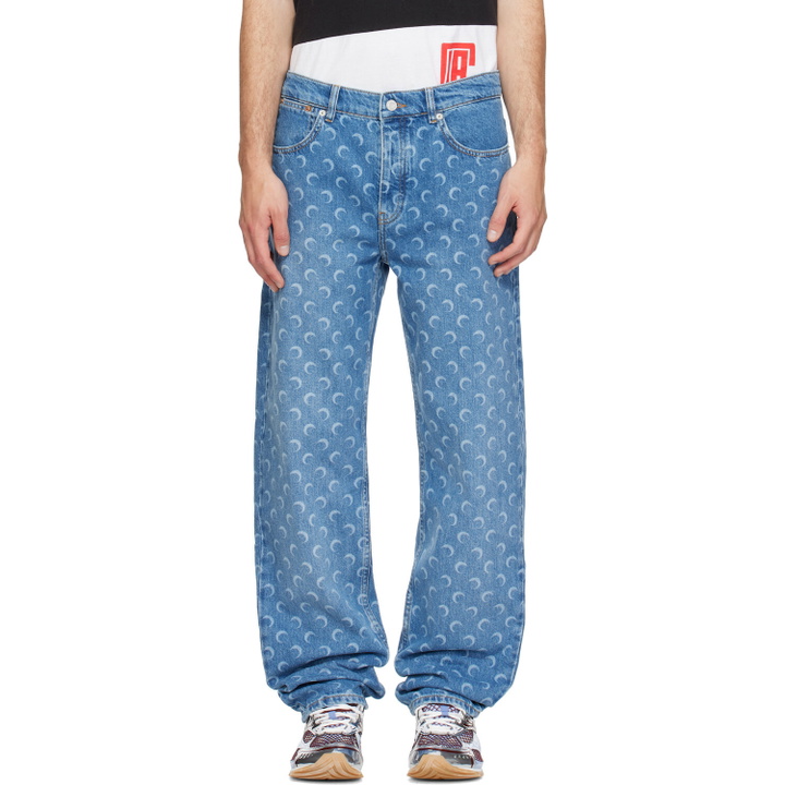 Photo: Marine Serre Blue Moon Laser Wash Denim Straight Jeans