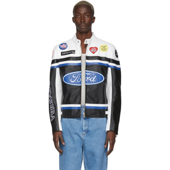 Photo: Versace White and Black Ford Edition Patchwork Logo Jacket