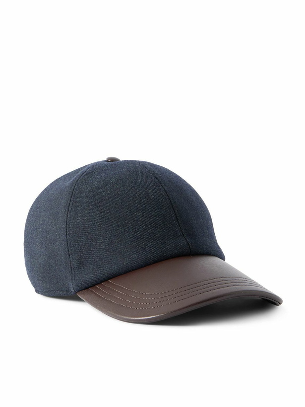Photo: Berluti - Logo-Embroidered Leather-Trimmed Wool-Blend Baseball Cap - Blue