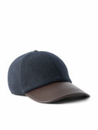 Berluti - Logo-Embroidered Leather-Trimmed Wool-Blend Baseball Cap - Blue