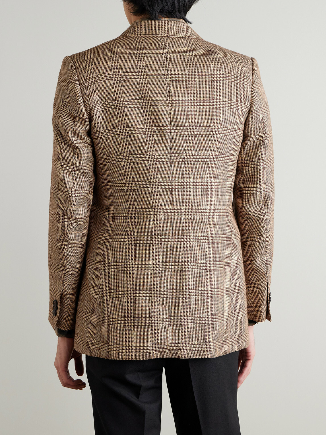 Husbands - Double-Breasted Prince of Wales Checked Worsted Wool and Linen-Blend Blazer - Brown