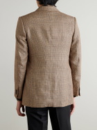 Husbands - Double-Breasted Prince of Wales Checked Worsted Wool and Linen-Blend Blazer - Brown
