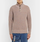 Loewe - Ribbed Mélange Cotton-Blend Henley Sweater - Neutrals