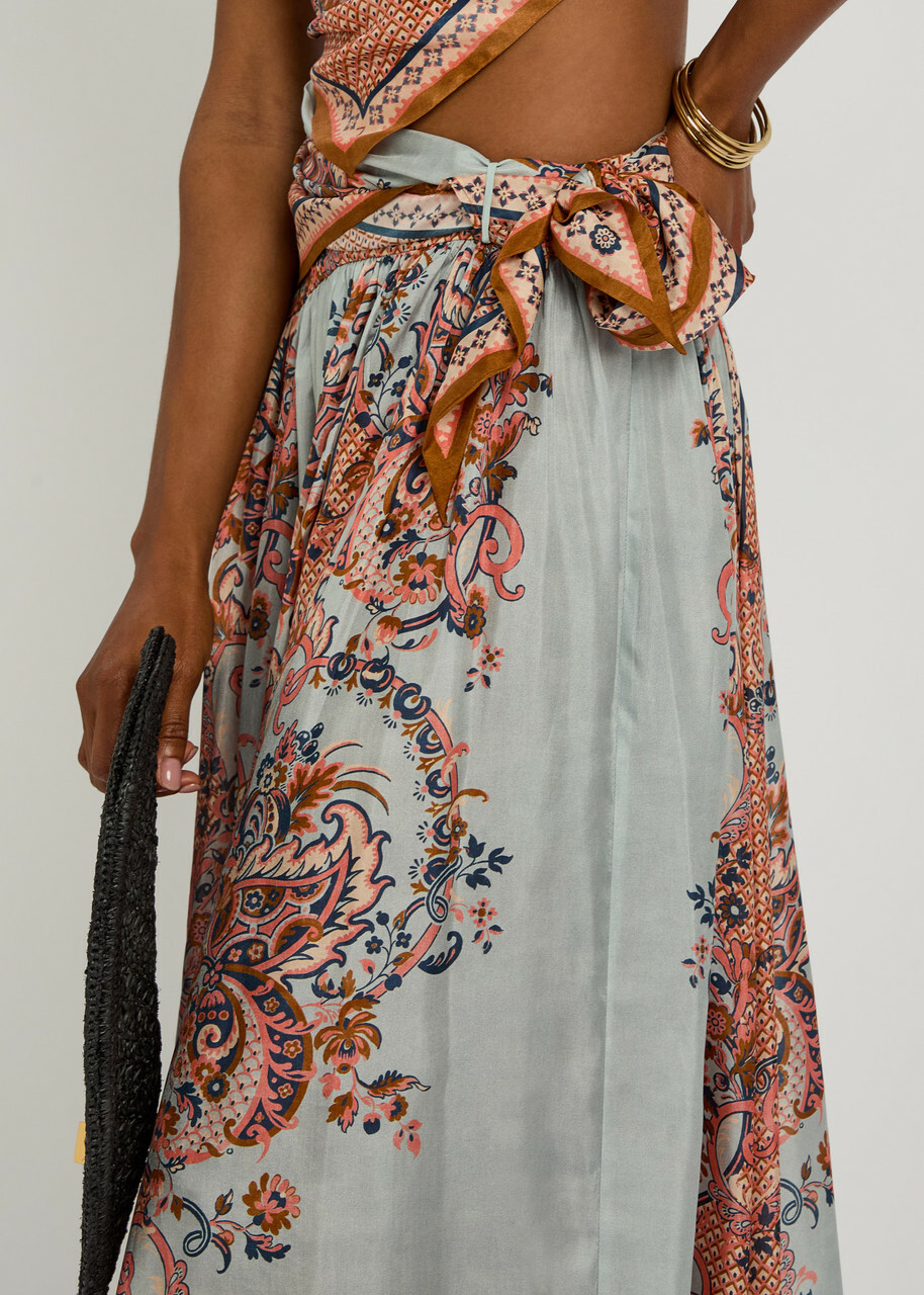 Zimmermann Aster Scarf Printed Silk Midi Skirt Blue