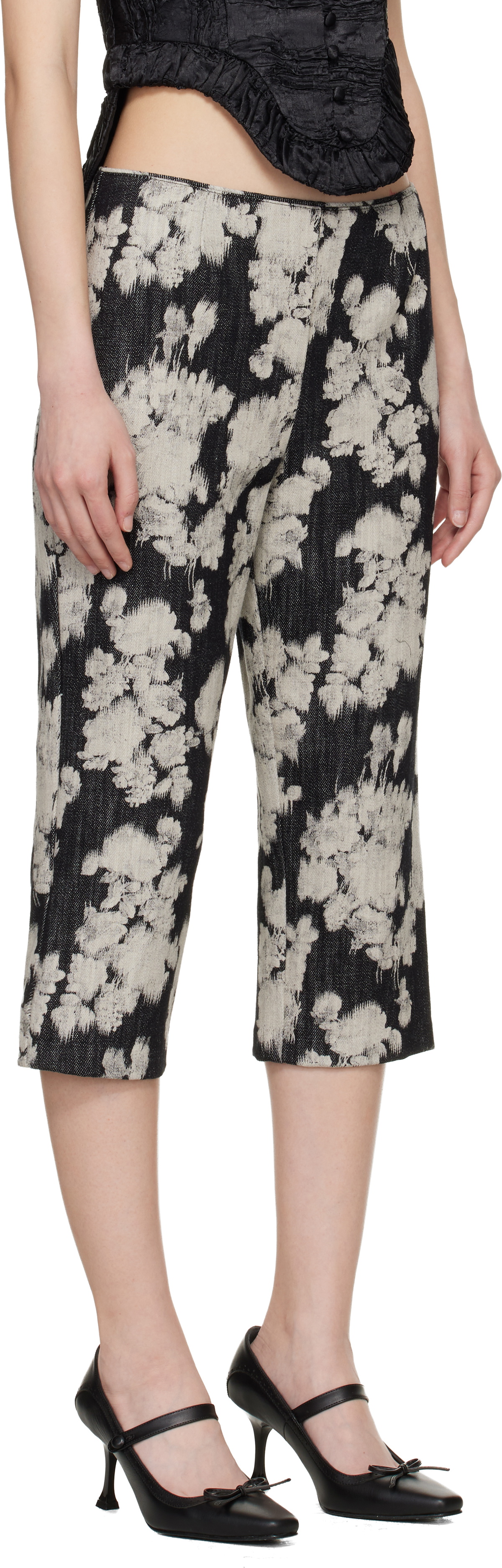 Anna Sui Black & Off-White Rose Capri Trousers