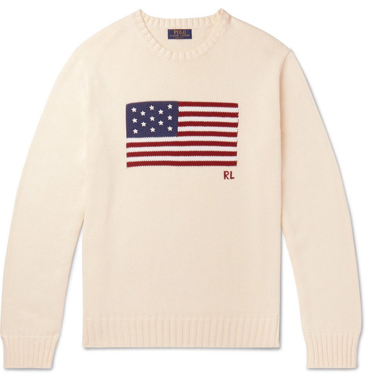 Photo: Polo Ralph Lauren - Embroidered Intarsia Cotton Sweater - Cream