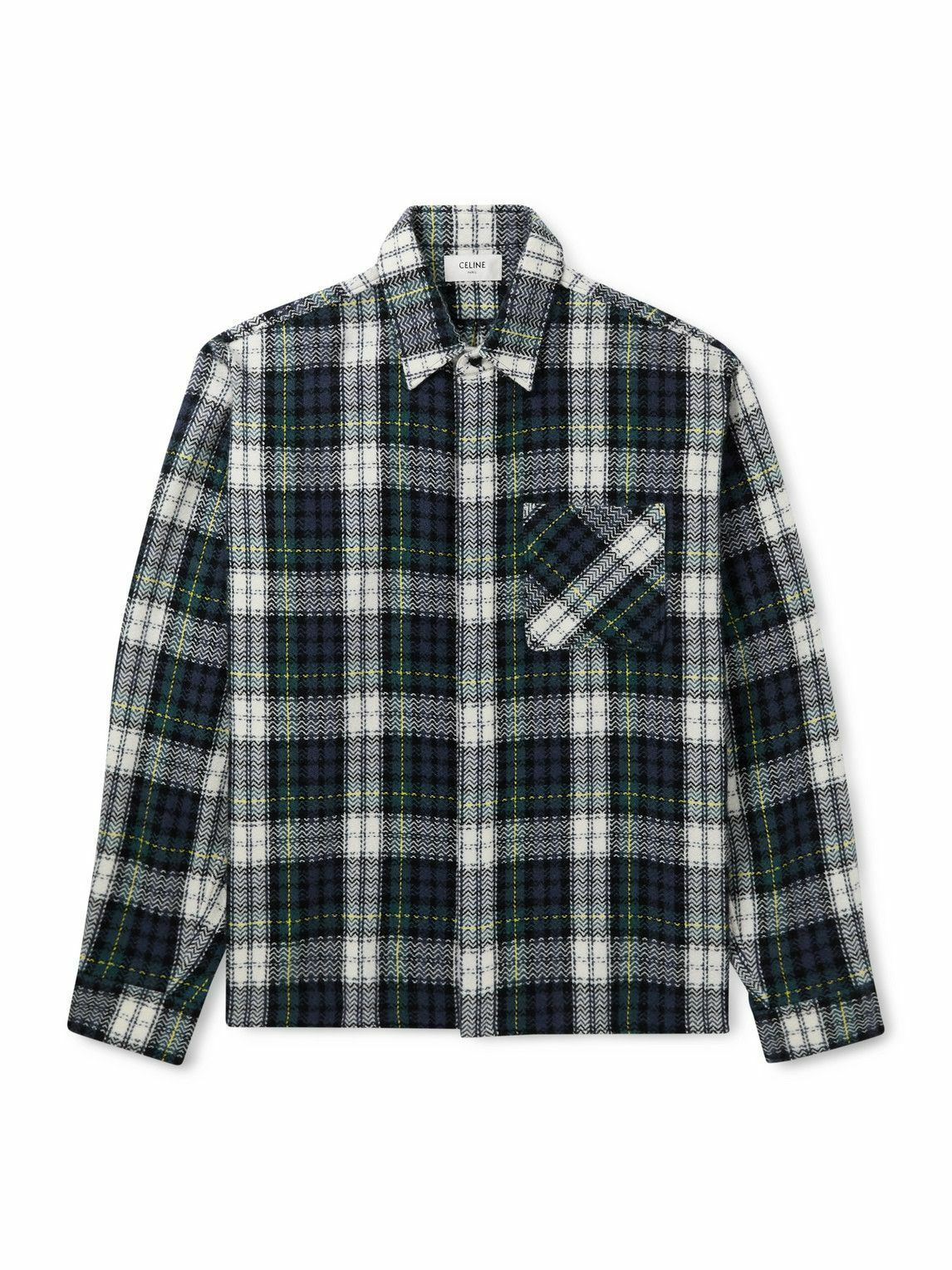 CELINE - Checked Cashmere Overshirt - Blue