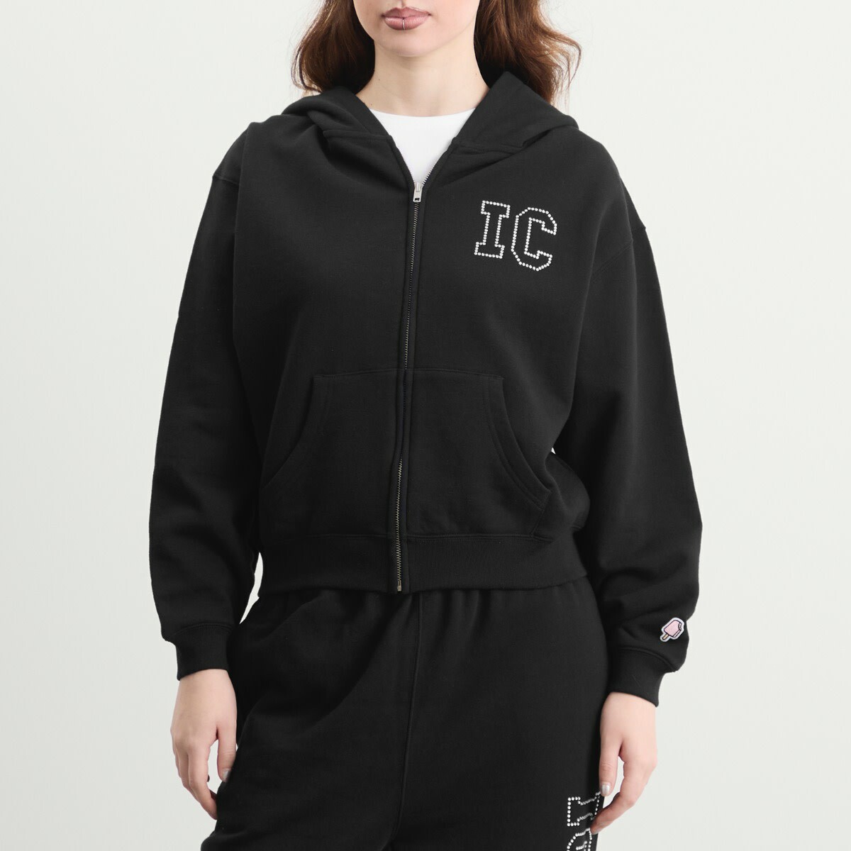 ICECREAM Women's Crystal Zip Through Hoodie in Black