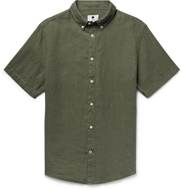 Photo: NN07 - New Derek Button-Down Collar Garment-Dyed Linen Shirt - Army green