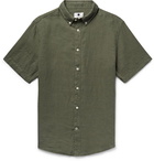 NN07 - New Derek Button-Down Collar Garment-Dyed Linen Shirt - Army green