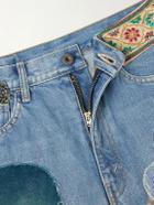 KAPITAL - Rat Flared Patchwork Frayed Jeans - Blue