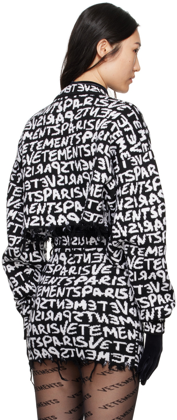 VETEMENTS Black & White Intarsia-Logo Sweater