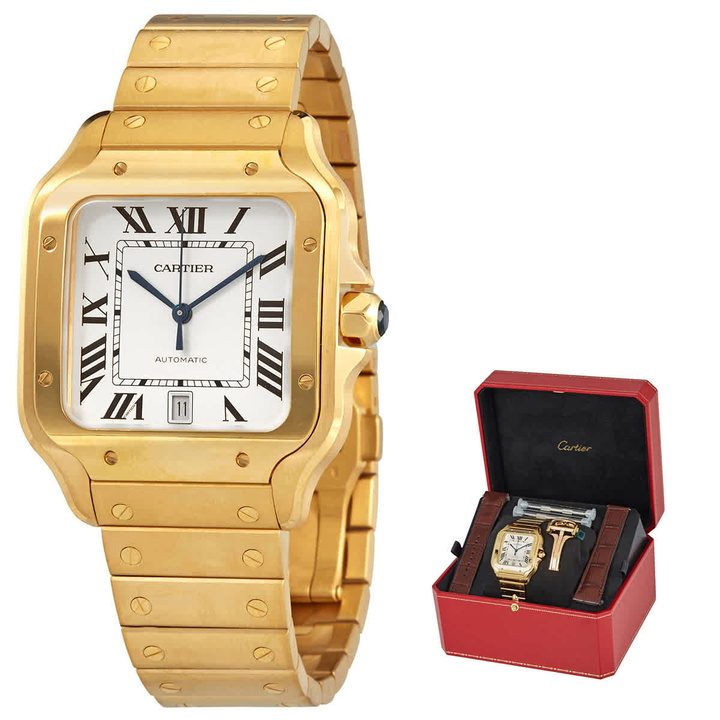 Photo: Cartier Santos Automatic White Dial 18kt Yellow Gold Mens Watch WGSA0029