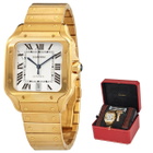 Cartier Santos Automatic White Dial 18kt Yellow Gold Mens Watch WGSA0029