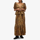 GANNI Women's Printed Cotton Maxi Flounce Skirt in Ochre