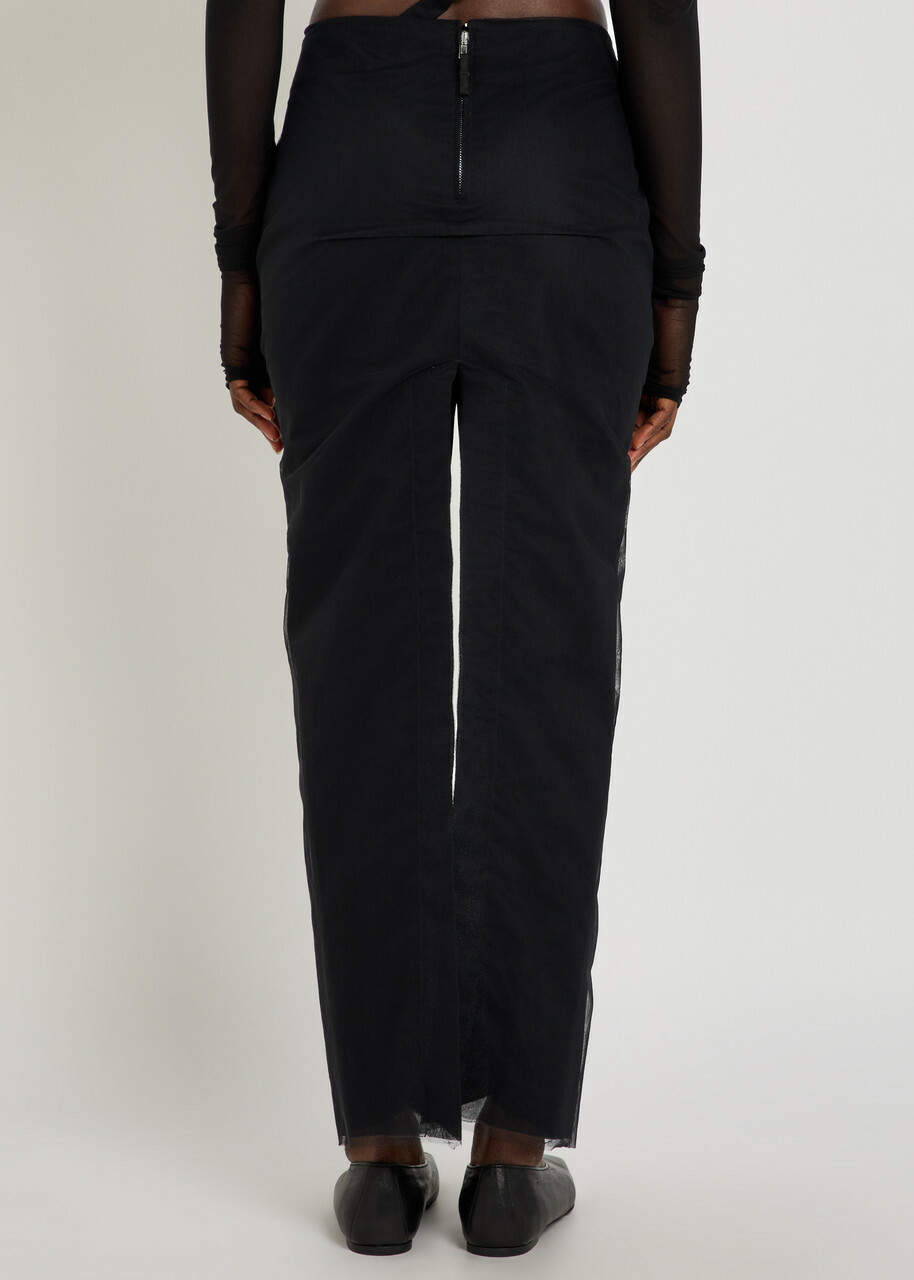 Rick Owens Sliced Tulle Midi Skirt Black