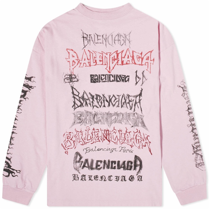 Photo: Balenciaga Men's Metal Logo Long Sleeve T-Shirt in Pink/Black/Red