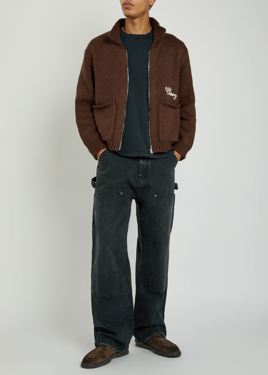 Cherry Los Angeles 1 Star Embroidered Cotton-knit Jacket Brown