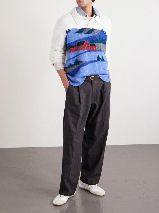 Photo: Corridor - Hart Jacquard-Knit Alpaca-Blend Polo Sweater - Neutrals