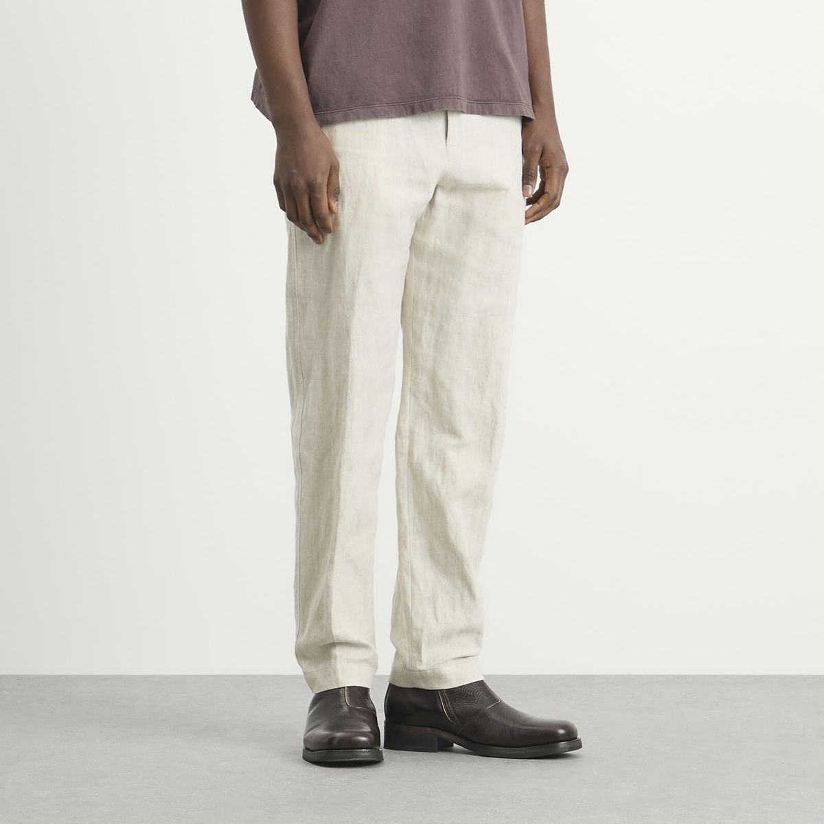 Dries Van Noten Men's Herringbone Cotton Linen Trouser in Off