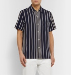 Mr P. - Camp-Collar Striped Twill Shirt - Blue