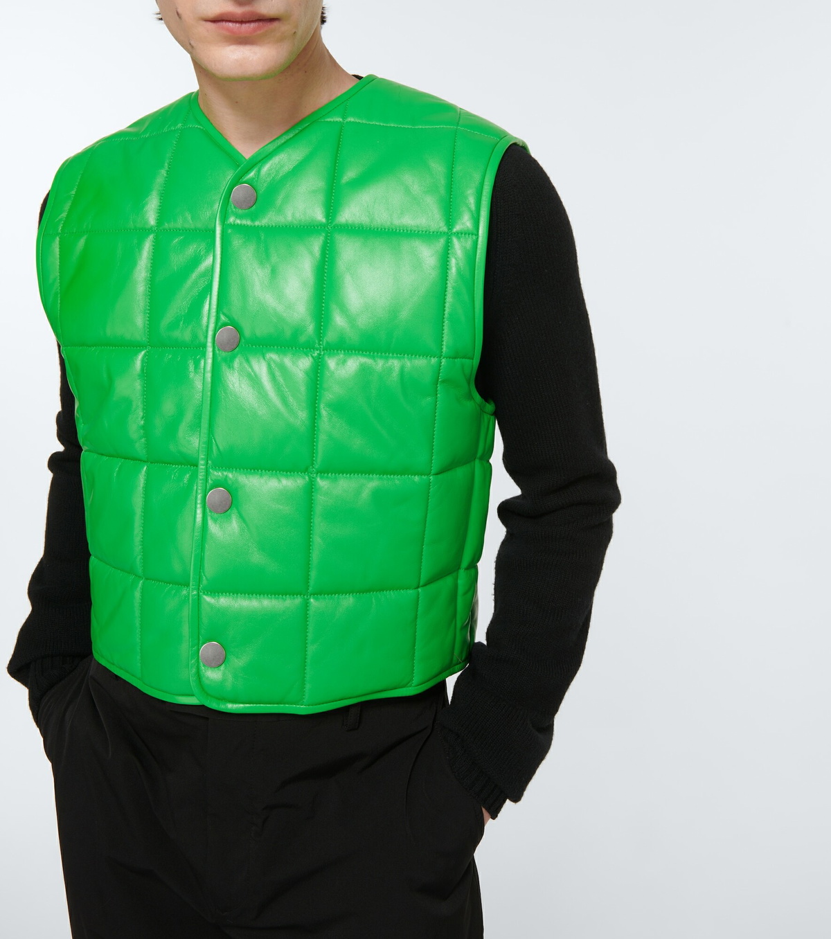 【関税＆送料込み】Bottega Veneta Single-Breasted Vest Bottega Veneta Quilted Leather Vest - Size M