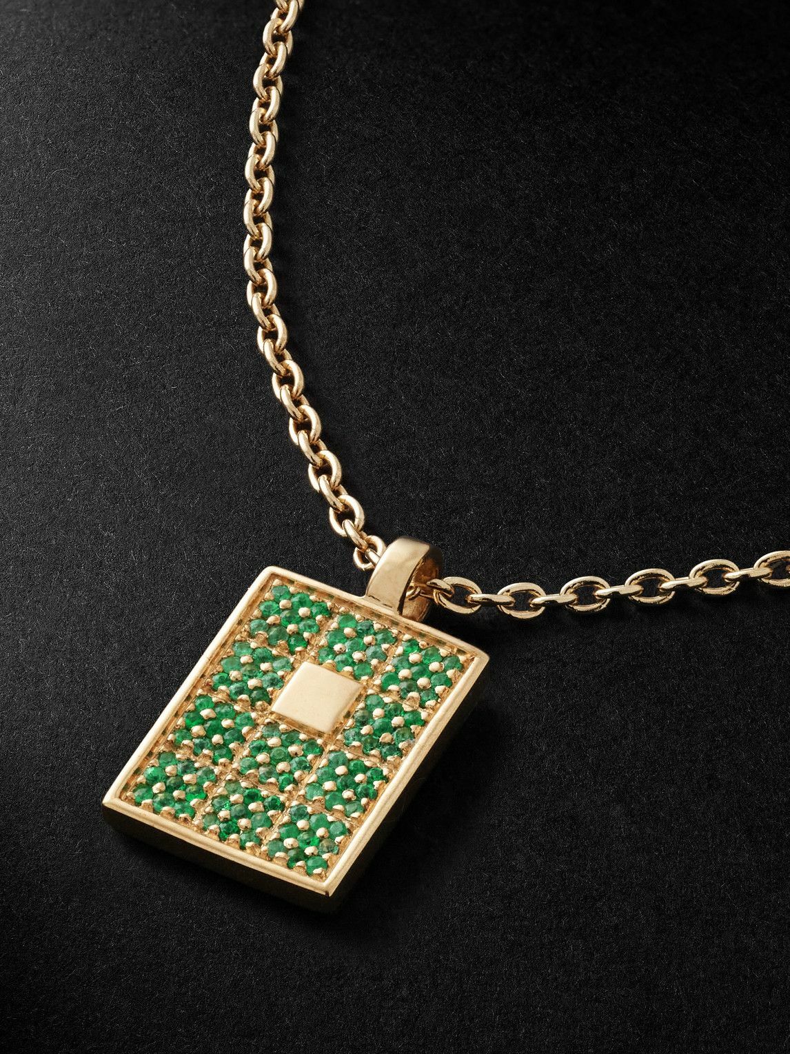 PATTARAPHAN - Reverse Pavè Chata ID 14-Karat Gold and Emerald Pendant Necklace