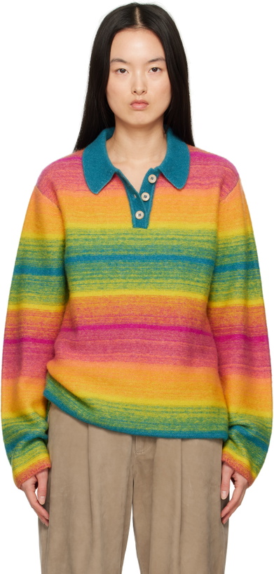 Photo: The Elder Statesman Multicolor Blurry Stripe Rugby Polo