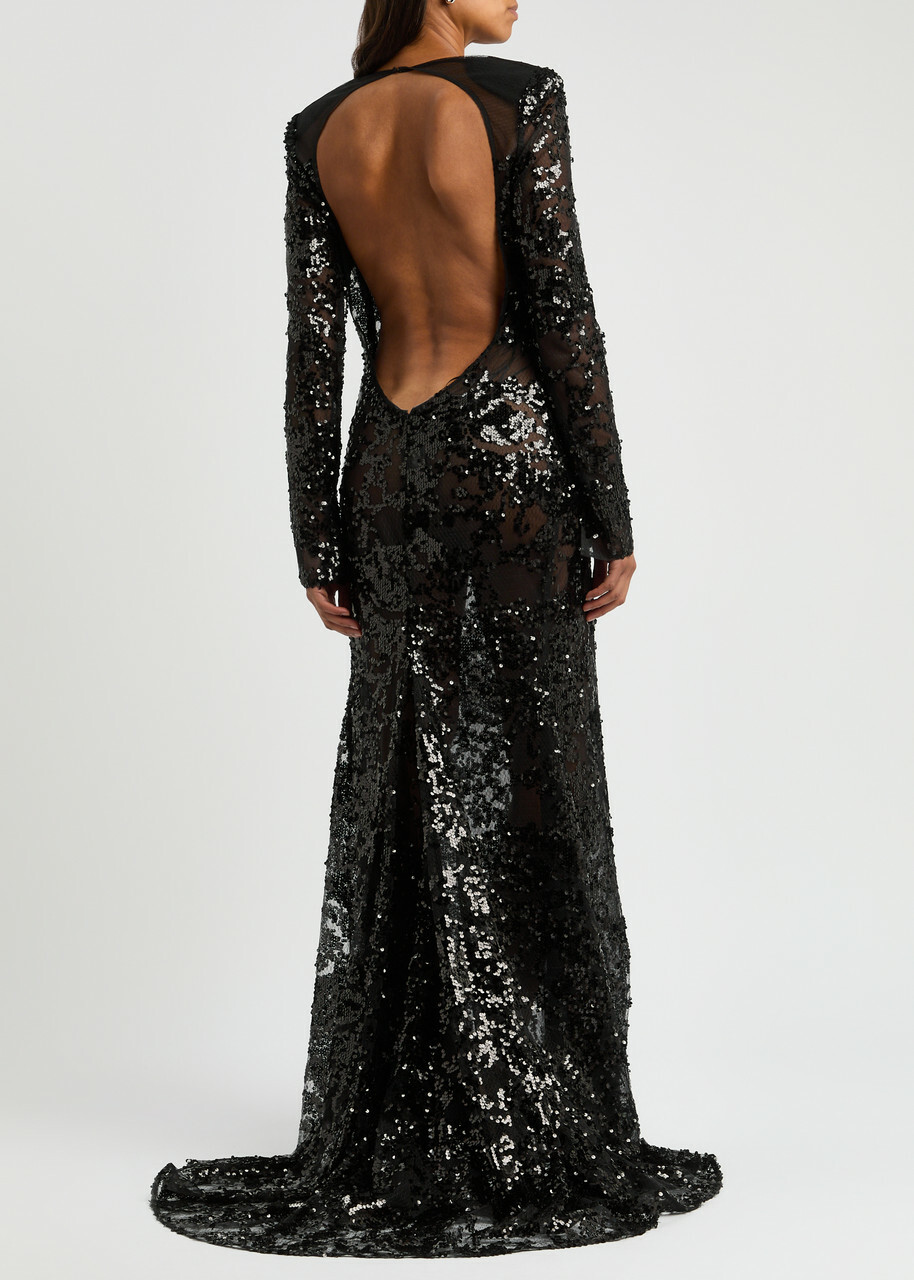 Victoria Beckham Sequin-embellished Open-back Tulle Gown Black