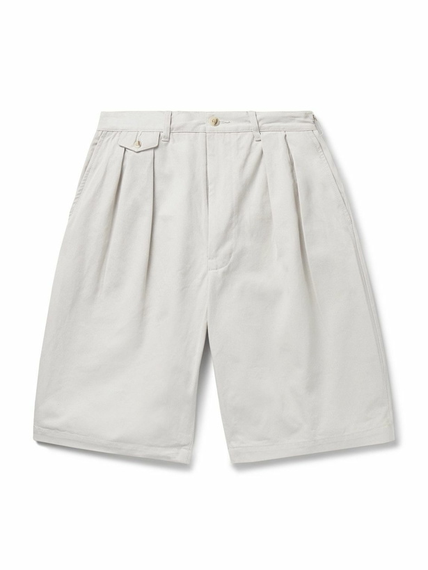 Photo: Beams Plus - Wide-Leg Pleated Cotton-Twill Shorts - Neutrals