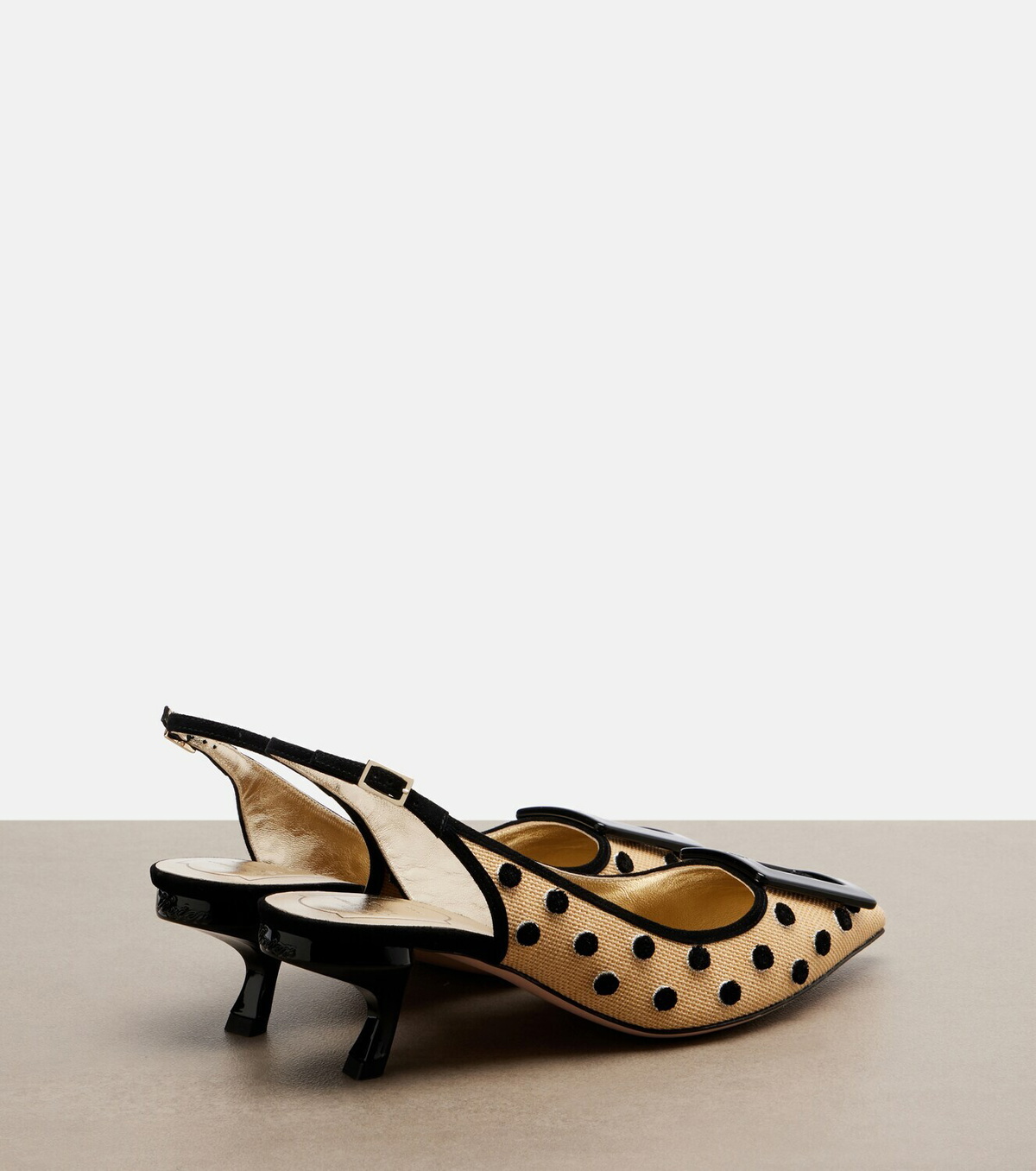 Roger Vivier Virgule polka-dot canvas slingback pumps