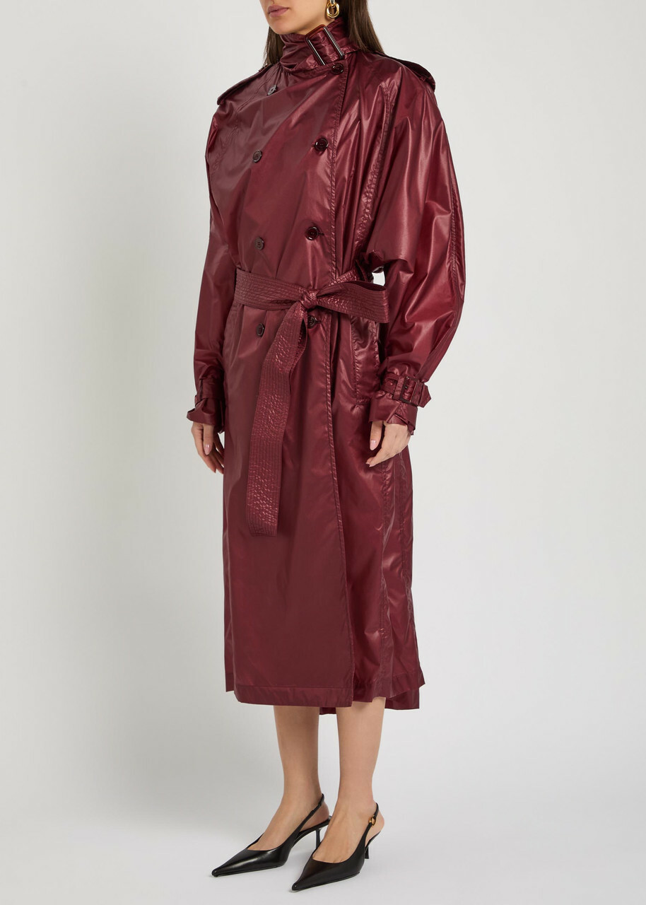 Saint Laurent Lavallière Double-breasted Nylon Trench Coat Bordeaux