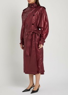 Saint Laurent Lavallière Double-breasted Nylon Trench Coat Bordeaux