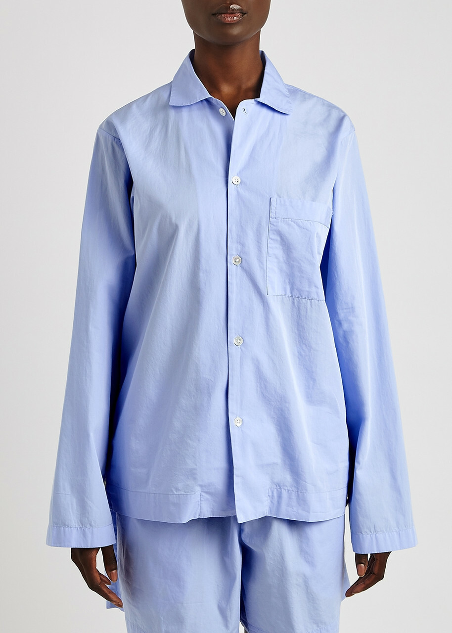 Tekla Unisex Striped Poplin Pyjama top Light Blue