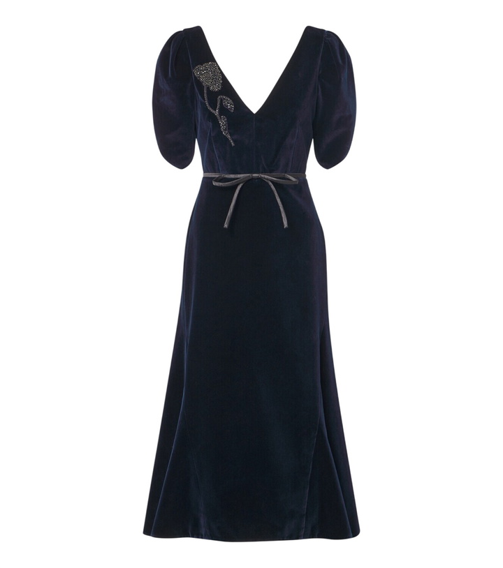 Photo: Erdem Embellished cotton velvet midi dress