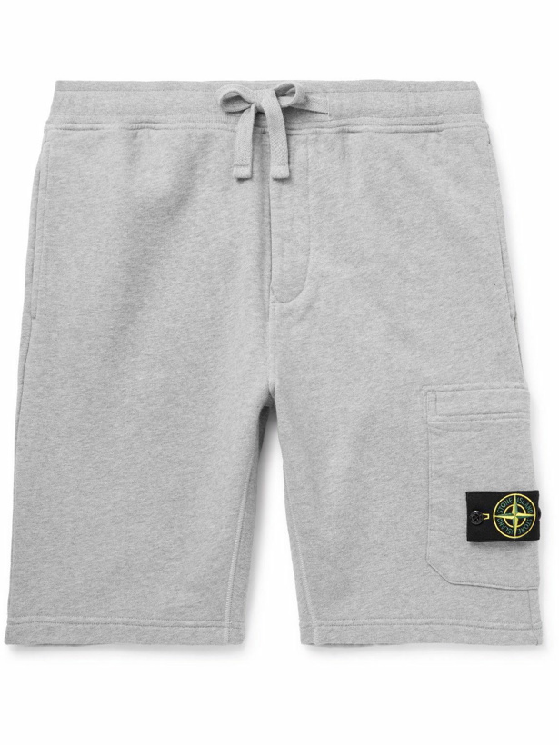 Photo: Stone Island - Straight-Leg Logo-Appliquéd Garment-Dyed Cotton-Jersey Shorts - Gray